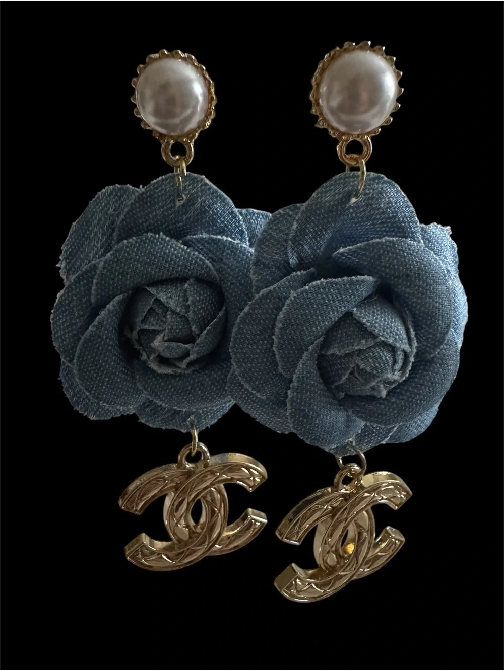 Denim Camellia Drop Earrings